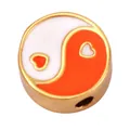 DIY enamel bead with orange and white yin yang heart pattern for jewelry making - Tai Chi Heart-Orange