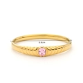 Bracciale in acciaio inossidabile dorato 18k con gemma rosa ovale e trama a coste - ID 6.6cm / Oro con Pietra Rosa (G3561-Rosa)