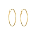 Detailed view of large gold titanium steel hoop earrings with secure pin closure - 40mm / Gold