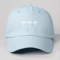 Detailed embroidery of three white coconut trees on a light blue cotton baseball cap - One Size / Sky Blue (White Coconut Tree)