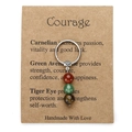 Handmade keychain with Carnelian, Green Aventurine and Tiger Eye beads on a gift card - Courage (3609)