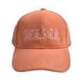Rust red corduroy baseball cap with white MAMA embroidery for casual family style - MAMA Style / Orange