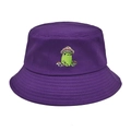 Dark purple bucket hat featuring cute frog and mushroom embroidery for sun protection - M(56-58cm) / Purple
