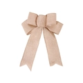 Rustic burlap Christmas bow ornament with striped flocking and snowflake elk pattern - Khaki Bowknot