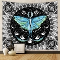 Bohemian moon moth tapestry with blue butterfly pattern and lunar phases in starry night - Blue Luna Moth ZJ617-1 / 73X95CM Brushed Fabric