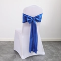 White stretch chair cover with a decorative royal blue satin bow and long streamers - Royal Blue