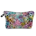 Detailed shot of rainbow mandala cosmetic bag with a black zipper and white pattern - Rainbow Mandala-55252
