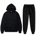 Classic black hooded sweatshirt and matching jogger pants set in premium cotton knit - Black