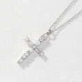Silver cross necklace for men and women featuring sparkling marquise and round zircon stones - Silver Marquise Round Alternate (0100T)