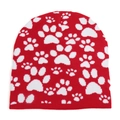 Cozy red and white paw print jacquard knitted beanie hat for winter outdoor warmth - One Size / Red