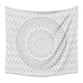 Détail d'une tapisserie mandala gris et blanc avec motifs floraux géométriques et texture - 73X95CM / Blanc Gris Moyen Losange (ZJ616-3)