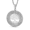 Silver Tree of Life necklace with double-layer cubic zirconia inlays on a round pendant - Steel Color Hollow Tree of Life Double Row Rhinestone Pendant (KP44576-K)