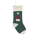 Knitted green Christmas stocking with white 3D Santa hat pattern and hanging loop - Dark Green