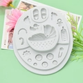 Gray baby-themed silicone fondant mold with strollers and bottles for cake decorating - Baby Theme All-in-one Mold / Light Gray
