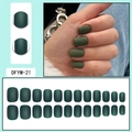 Short round dark green matte press-on nails set including 24 pieces in various sizes - Matte Dark Green (DFYM-21)