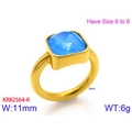 Titanium steel ring with blue square zircon in a premium golden finish, width 11mm - Gold Blue