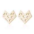 Vista macro de pendientes de zorro origami geométricos en acero inoxidable chapado en oro - Dorado