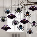 Set decorativo di Halloween con ragni 3D a nido d'ape, pipistrelli e ragnatele colorate - Set da 12 Pezzi / Set di Stili Misti
