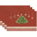 Christmas placemats set of 4 with red background featuring festive tree and snowflake design - Style 14