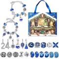 Christmas countdown calendar set with 2 bracelets and 24 blue themed charms in a house box - Blue Snow Scene House Style (M-11)
