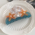 Pinza de acetato para el pelo con concha blanca, estrellas de mar y perlas - Estilo de estrella de mar y concha