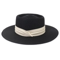 Cappello di paglia nero da donna con nastro color crema su uno sfondo bianco pulito - M (56-58cm) / Cappello Nero + Nastro Beige
