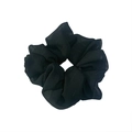 Minimalist black oversized gauze scrunchie with pleated silk texture on a white background - Black