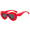 Y2K avant-garde bright red double-ring sunglasses with deep grey lenses and glossy finish - Red Frame Grey Lens