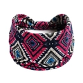 Rosa und blaues Bohemian-Yoga-Stirnband mit geometrischem Muster für Damen - Rosa Blau Weiß Geometrisch Ethnisch (#72)