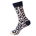Beige and navy blue checkered crew socks for men with retro geometric pattern - 1099-Beige Blue Rings