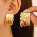Fashionable gold fan-shaped pleated metal stud earrings for a minimalist vintage look - Fan Pleated Style (N-516) / 49 KC Gold