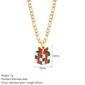 Gold stainless steel necklace with colorful enamel Christmas gift box pendant 12mm - Gift Box (G21)