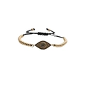 Adjustable evil eye charm bracelet with gold beads and colorful zircon inlays - Black Rope with Copper Beads