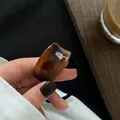Retro tortoiseshell resin acetate rectangle hair tie with high elastic black rubber band - Wide Amber Brown
