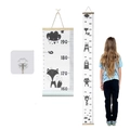 Kids height growth chart with cartoon animal patterns and solid wood hanging frame - Black and White Animals
