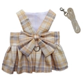 Harnais robe pour chien à carreaux jaunes et violets avec laisse assortie - XS / Ensemble Robe Beige