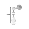 F136 titanium labret earring with flower zircon and water drop pendant dangle - Teardrop Zirconia Pendant (T2537-4# Silver)