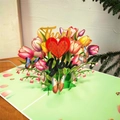 3D pop-up card featuring colorful tulip bouquets, butterflies, and a gold Thank You message - Tulip