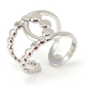 Adjustable silver stainless steel ring with multi-layer cutout design and metal beads - Beads Hollow Design (ZS028) / Silver