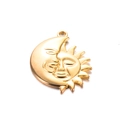 Goldener Edelstahl Sonnen- und Mond-Anhänger mit detaillierten Gesichtern für DIY - Gold-Sonne und Mond Kombiniert