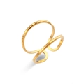 Adjustable gold plated open ring featuring a unique hammered texture and double band design - Adjustable Open / Wide Hollow Double-layer Round Open Ring