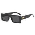 Fashion oversized square sunglasses in glossy black frame with gray lenses and gold accents - Black Frame Black Grey Lens