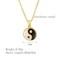 Collier en acier inoxydable doré avec pendentif Yin Yang en émail noir et blanc 16 mm - Doré