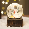 Christmas water globe music box with snowman and Xmas tree on a rustic wooden base - Square Box Water Globe Single Snowman