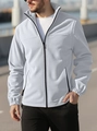 Close-up of light grey fleece jacket with high collar and full zip for outdoor activities - S / Tops / Light Gray