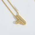 Chubby mushroom necklace in gold finish with sparkling rhinestones on twisted chain - Letter Y