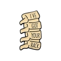 Vebtebrae shaped enamel pin badge with I'VE GOT YOUR BACK text on white background - Spine-I'VE GOT YOUR BACK