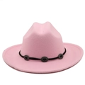 Pink felt fedora cowboy hat with black decorative band and silver oval metal buckles - M (56-58cm) / Pink