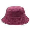 Washed cotton bucket hat in deep plum color with retro distressed finish and metal eyelets - Washed Distressed Dark Red