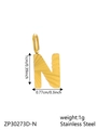 Gold stainless steel letter N pendant with size measurements and detailed specifications - Letter-N / Gold